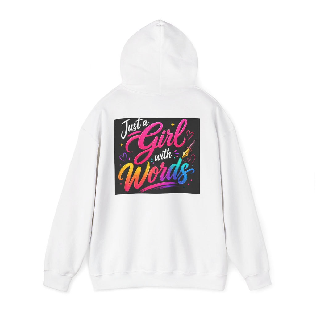 Just a Girl with Words Hoodie - Colorful Typography Literary Sweatshirt