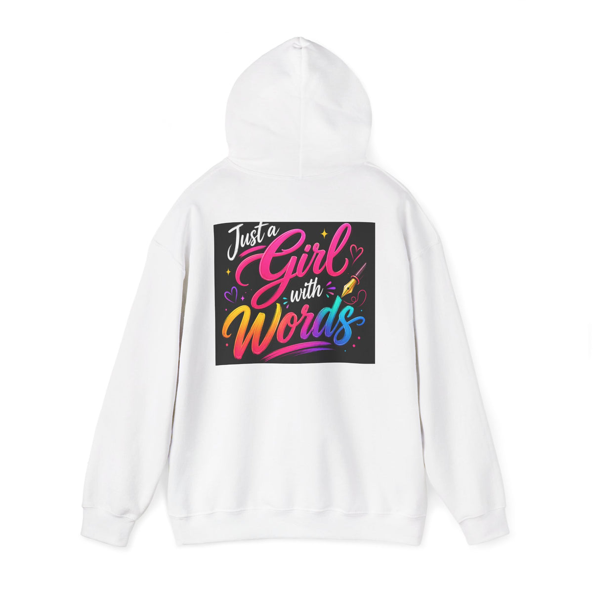 Just a Girl with Words Hoodie - Colorful Typography Literary Sweatshirt
