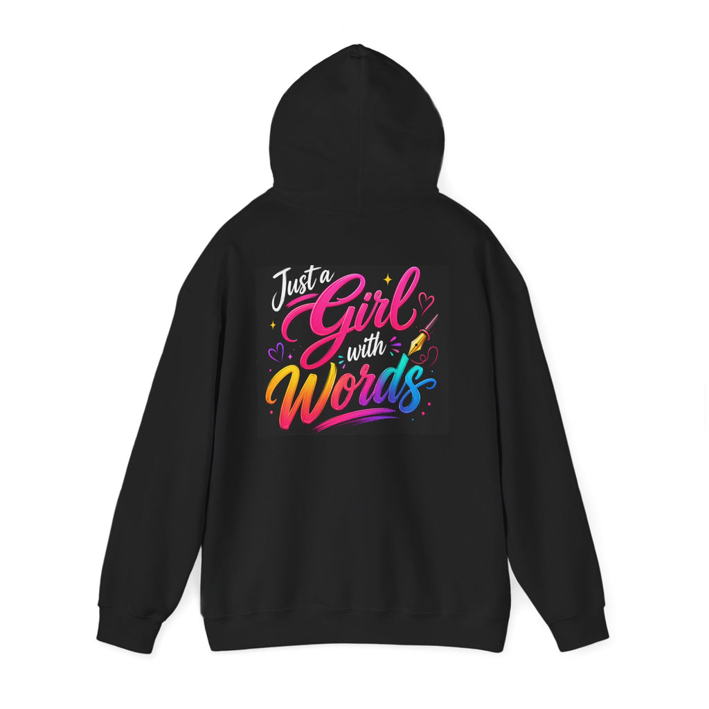 Just a Girl with Words Hoodie - Colorful Typography Literary Sweatshirt