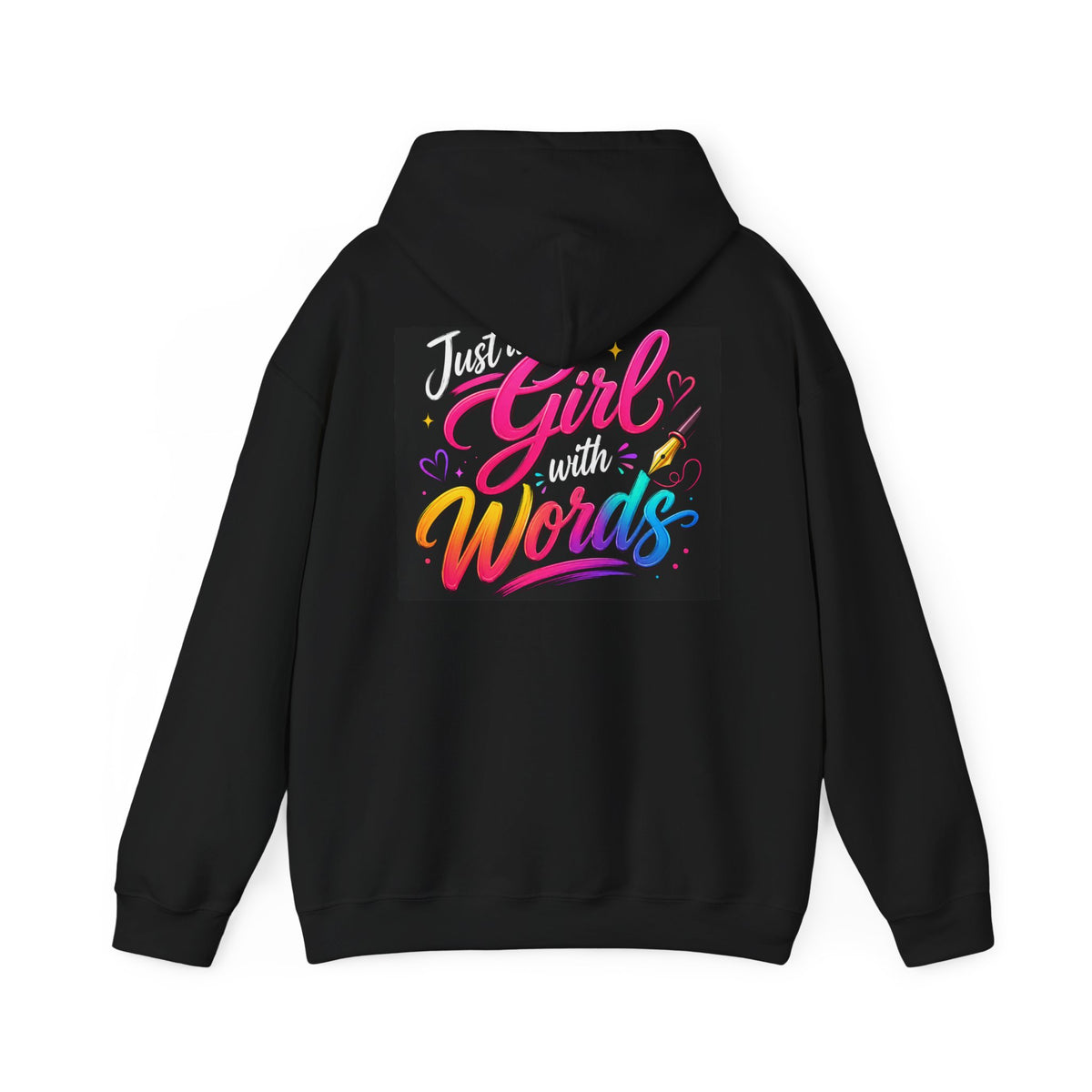 Just a Girl with Words Hoodie - Colorful Typography Literary Sweatshirt