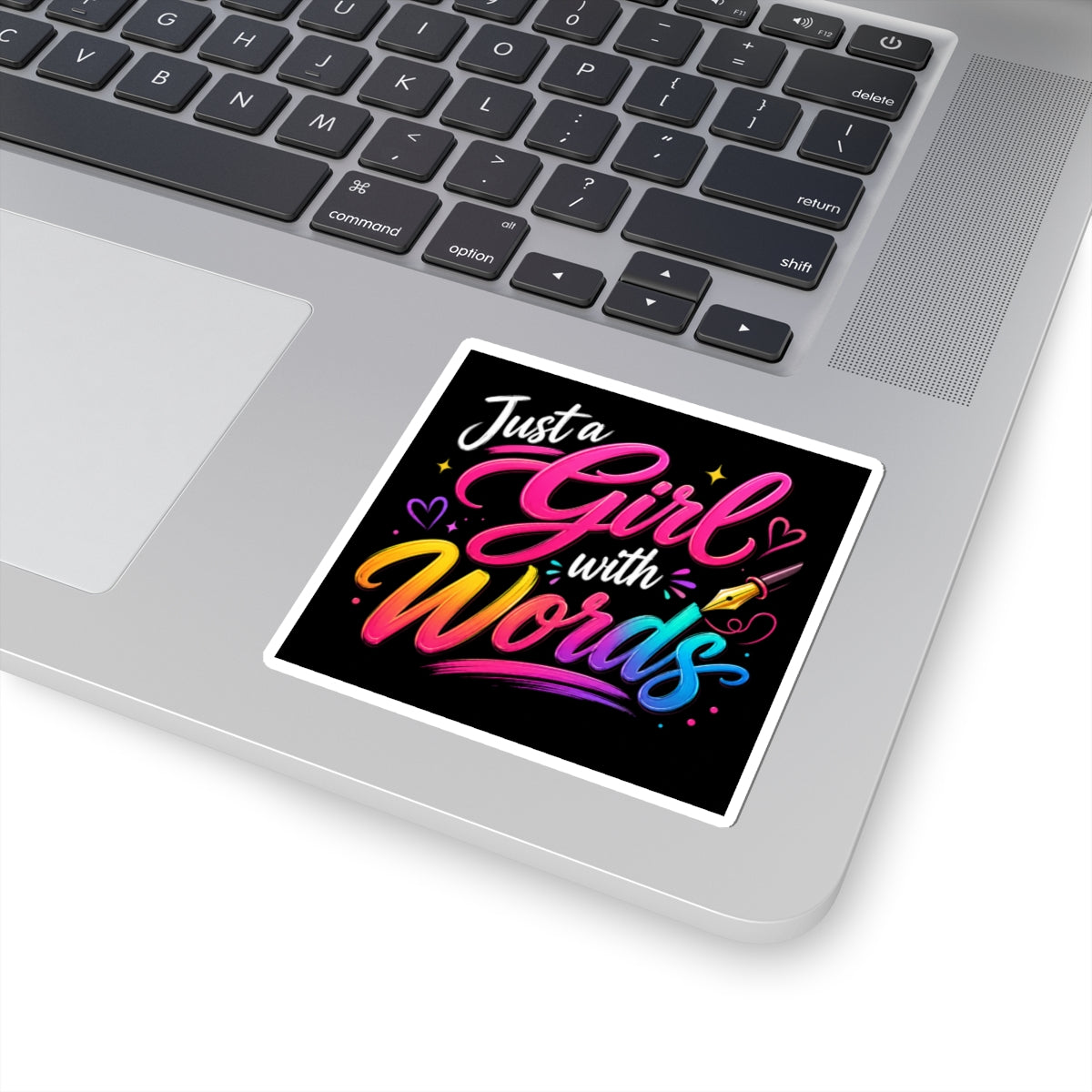 Just a Girl with Words Sticker — Colorful Literary Laptop Decal for Writers & Poets