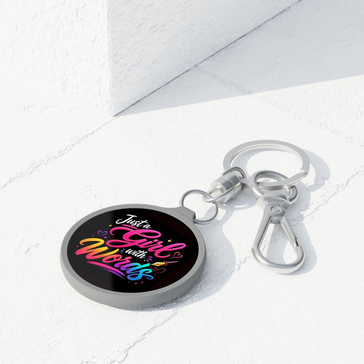 Just a Girl With Words Keyring Tag — Colorful Literary Quote Keychain