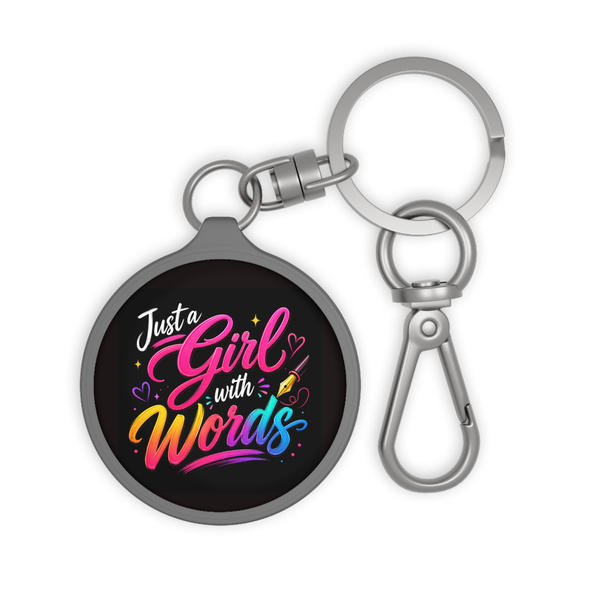 Just a Girl With Words Keyring Tag — Colorful Literary Quote Keychain
