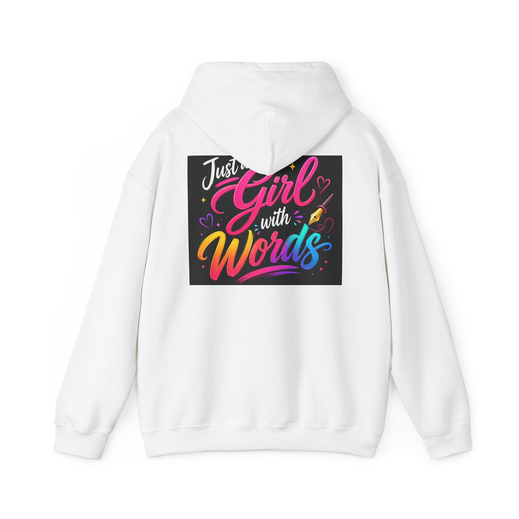 Just a Girl with Words Hoodie - Colorful Typography Literary Sweatshirt
