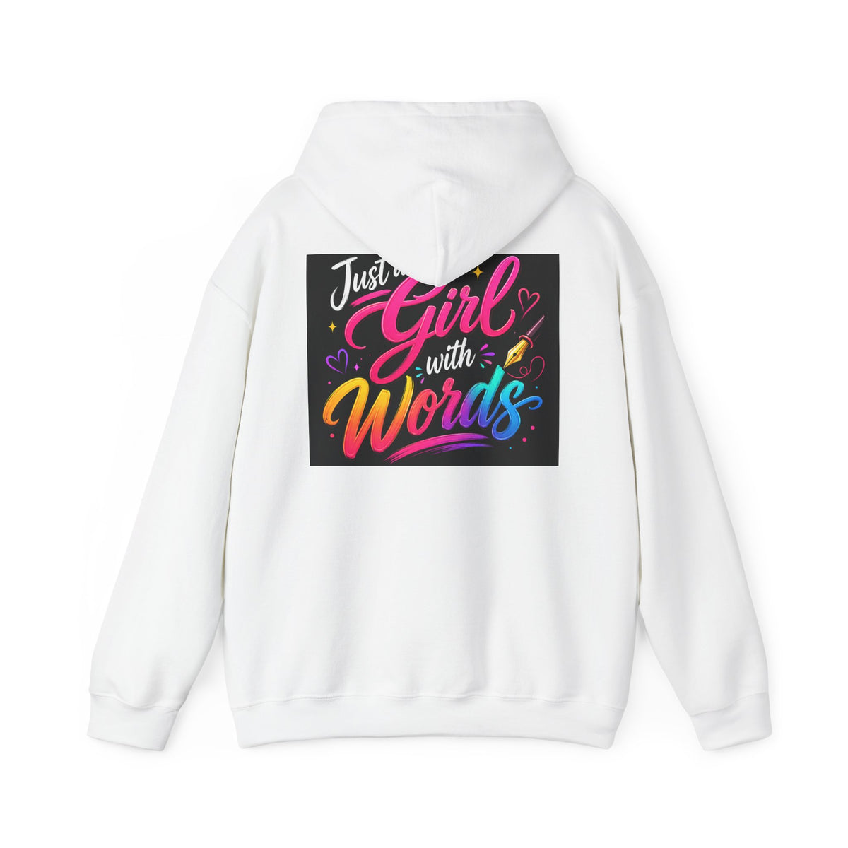 Just a Girl with Words Hoodie - Colorful Typography Literary Sweatshirt